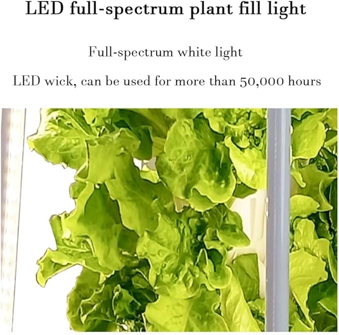 Hydroponics Growing Set with LED Grow Light Hydroponics Growing System Column-Type Water Mist Cultivation Fan-Shaped Water Distribution Design for Fruits(Gray)