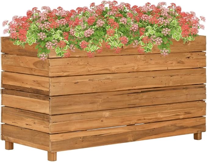 Recycled Teak Wood Raised Bed Steel Welded Wire Garden Bed Landscape Galvanized Fencing Wall for Patio 100x100x55 cm