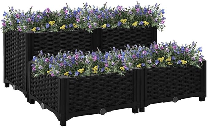 Raised Garden Bed 31.5x31.5x15 Black Polypropylene Outdoor Planter Box for Vegetables Herbs Flowers Gardening