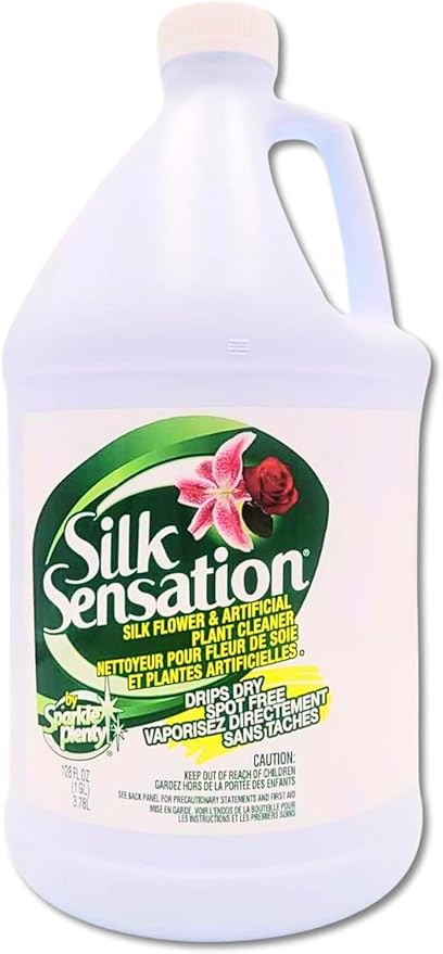 Sparkle Plenty Silk Sensation Artificial Flower &amp Plant Leaf Cleaner and Shine - Fake Flower Dusting Spray -Silk Plant Cleaner Spray No Wipe - Drip Dry Cleaning Supplies for Artificial Tree (1 Gal