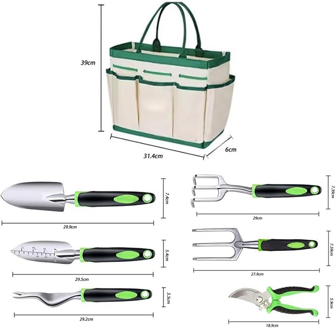 FAMILY'S BACKYARD Garden Tools for Women7 Piece Gardening Tool Set Aluminum Alloy Hand Tool Starter Kit with Garden BagGardening Gifts for Women and Man.