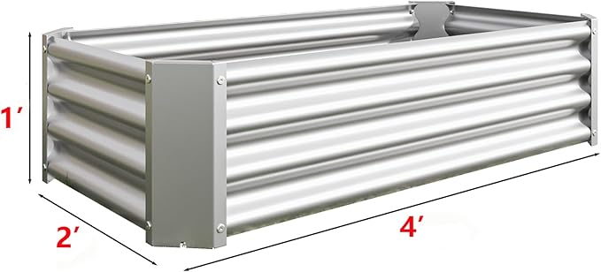 4x2x1ft Galvanized Raised Garden Bed Outdoor Metal Raised Planter Box for Gardening Vegetables Flowers Easy Assembly Rust Proof Sliver