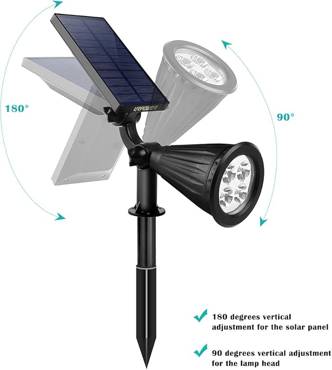 URPOWER Solar Lights Outdoor 2-in-1 Waterproof Adjustable Solar Spotlights Outdoor Wall Light Dusk-to-Dawn Solar Powered Landscape Lights for Backyard/Garden/Pathway/Pool/Porch (4Pack Cool White)