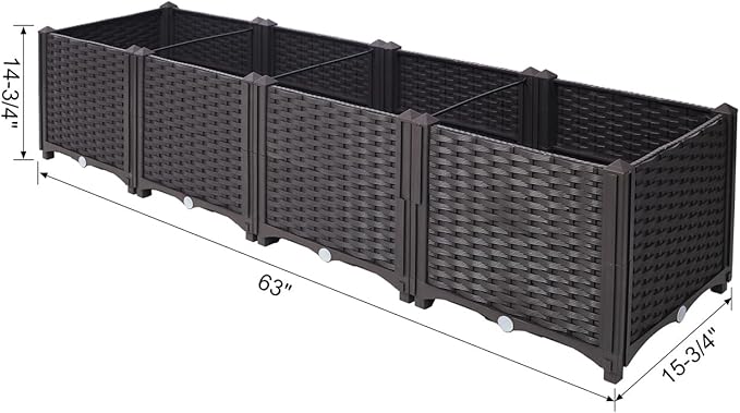 Deep Raised Garden Bed Plastic Planter Boxes for Vegetables Flowers Herbs and SucculentsSelf-Watering Planter Box Raised Bed to Grow Flowers Herbs &amp Vegetables (63 Inch)