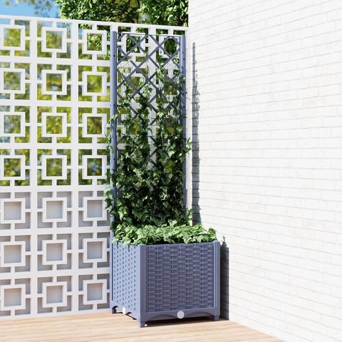 Garden Planter with Trellis Standing planters Garden beds Outdoor Planter Boxes Horse Trough planters Suitable for Courtyard Corridor Orchard Nursery Blue Gray 15.7x15.7x53.5 PP