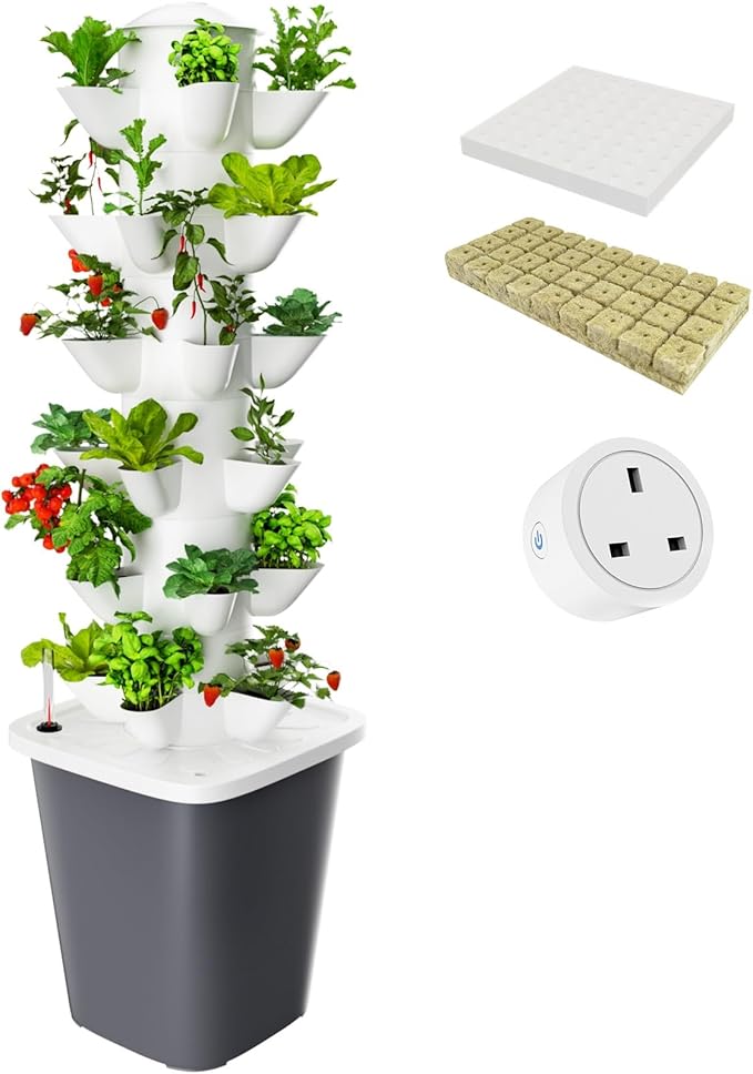 Vertical Hydroponics Garden Tower 30-Plant Hydroponic Growing System Indoor Vertical Farming Garden Planter Smart Herb Garden with Timing Plug Automatic Watering for Home Indoor Gardening System