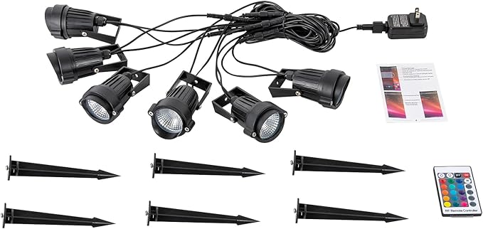 Garden Spotlight with Remote Control 6 Piece Garden Lighting RGB with Ground Spikes for Fences Path Trees Party