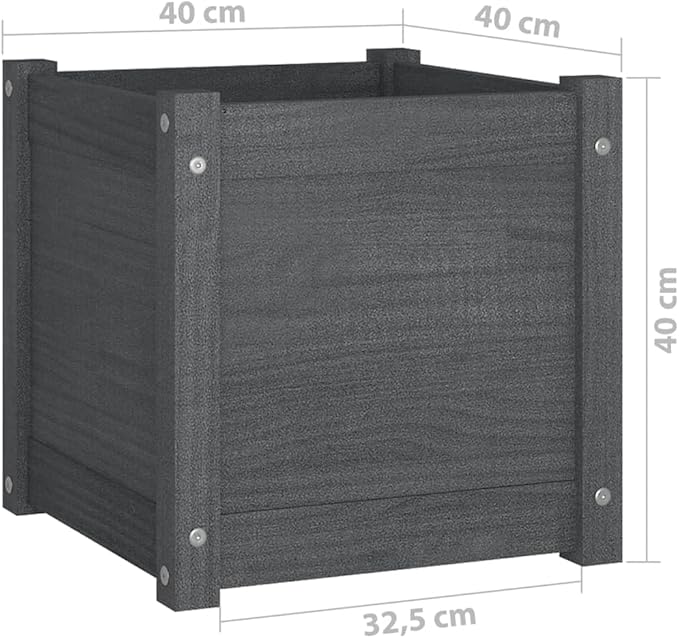 Grey Solid Pinewood Planter for Outdoor Plants Rustic Matte Finish 15.7 inch Cubic Decorative Inlays Garden Bed Raised Planter Box for Patio Balcony