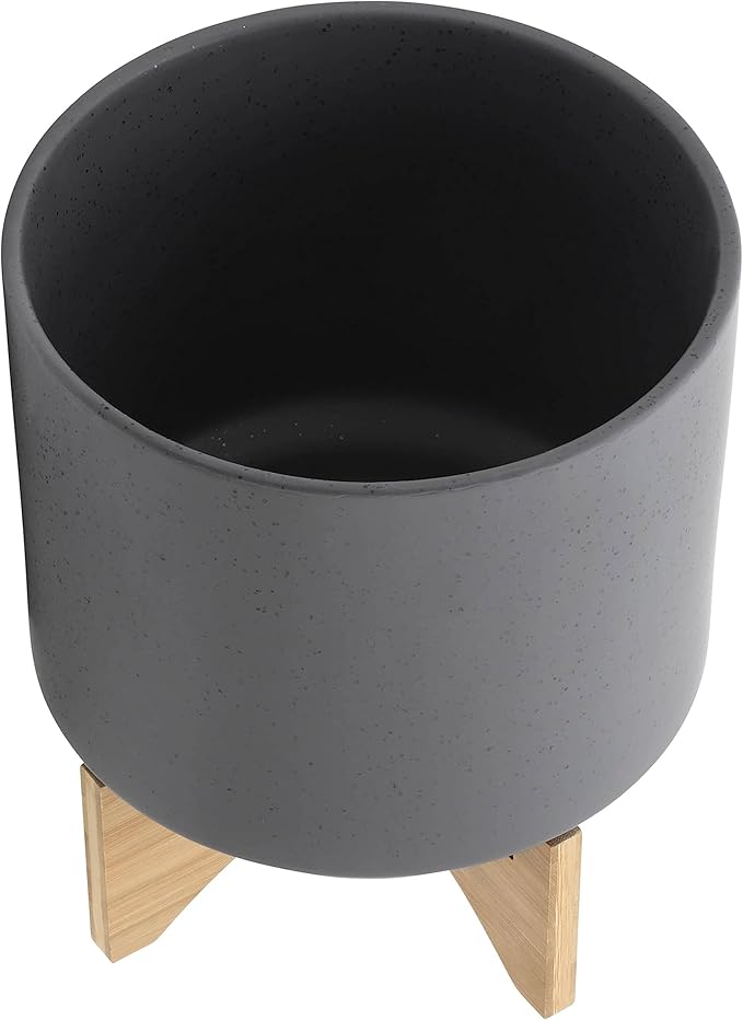 S2 810 Planter W Wood Stand Matte Gray