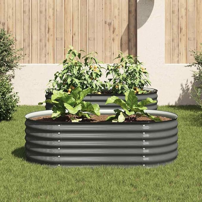Garden Raised Bed 63x31.5x17.3 Galvanized Steel Gray Lawn Planters