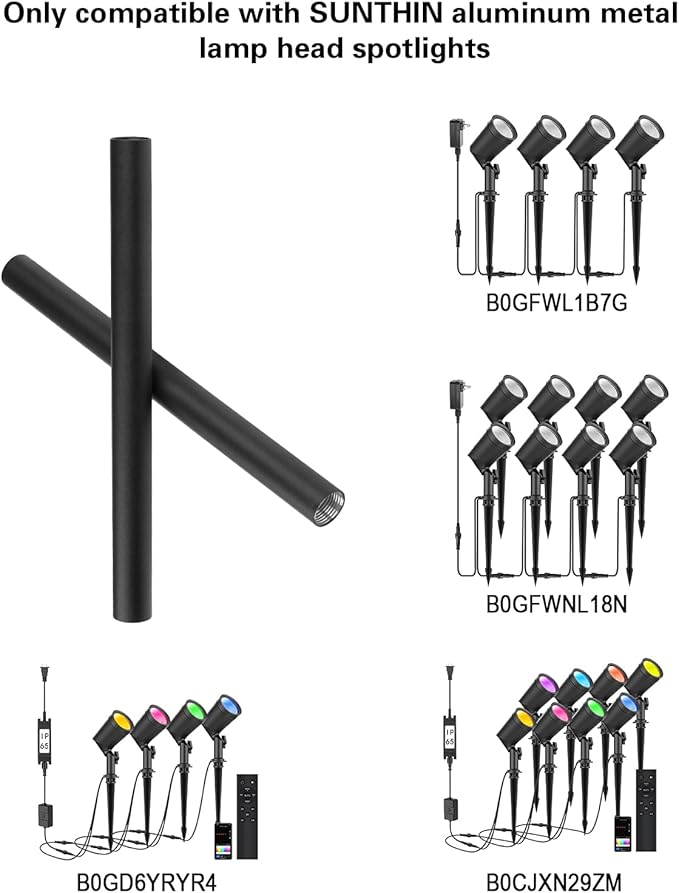 SUNTHIN Outdoor Landscape Lights 4 Pack with 2 Pack 9 inch Aluminum Extension Poles