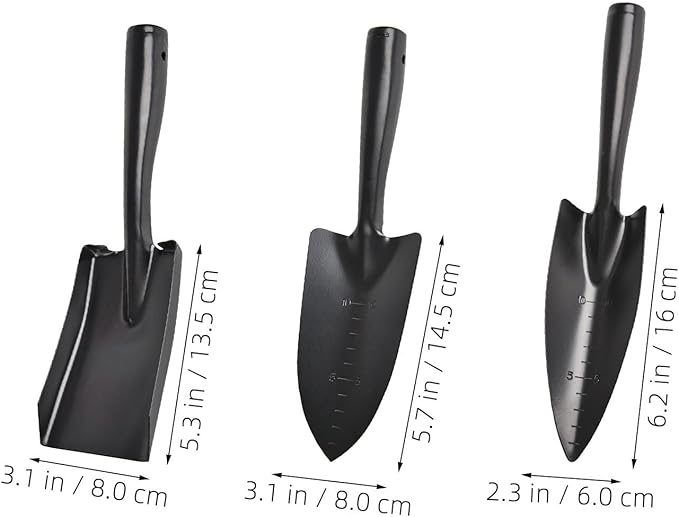 3pcs Small Gardening Trowel: Metal Hand Tool Set Manganese Steel Spatula with Measuring Scale and Hanging Hole for Flower Pot