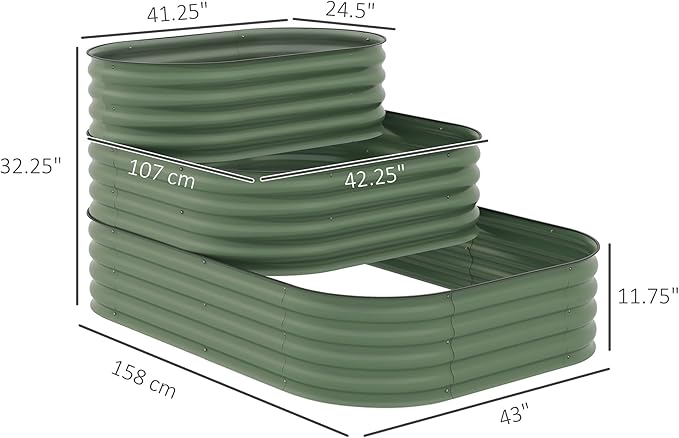 Outsunny 3-Tier Galvanized Steel Raised Garden Bed Kit 62.25 x 43 x 32.25 3 Combining Planter Boxes with Rubber Strip Edging Open Bottom for Backyard Garden Patio Green