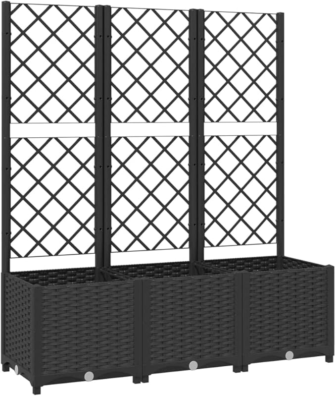 Large Garden Planter with Trellis Black Polypropylene Rectangular Outdoor Planter Box for Climbing Plants UV Resistant 47.2 x 15.7 x 53.5 Inch