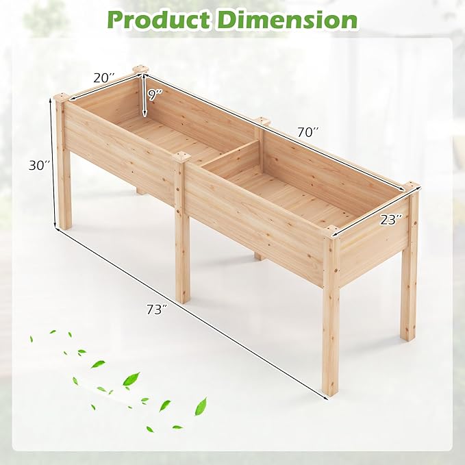 Giantex Raised Garden Bed Elevated Wood Planter Box with Drain Hole Gardening Planter Raised Bed for Planting Vegetables Flowers Succulents Herbs73 Lx23 Wx30 H