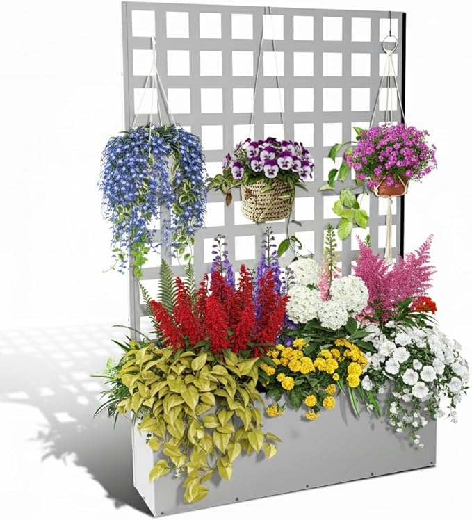 Metal Planter Box with Trellis 70.87x46.46x11.81 Raised Garden Bed with Drainage Holes Privacy Planters for Outdoor Garden Bed for Climbing PlantsVegetablesand Vines