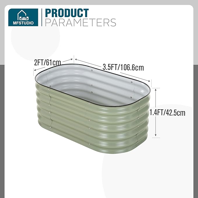 MFSTUDIO Galvanized Raised Garden Bed Kit Outdoor Planter Raised Beds Oval 17 Tall Metal Planter Box for Vegetables Flower Herbs 3.5x2x1.4FT