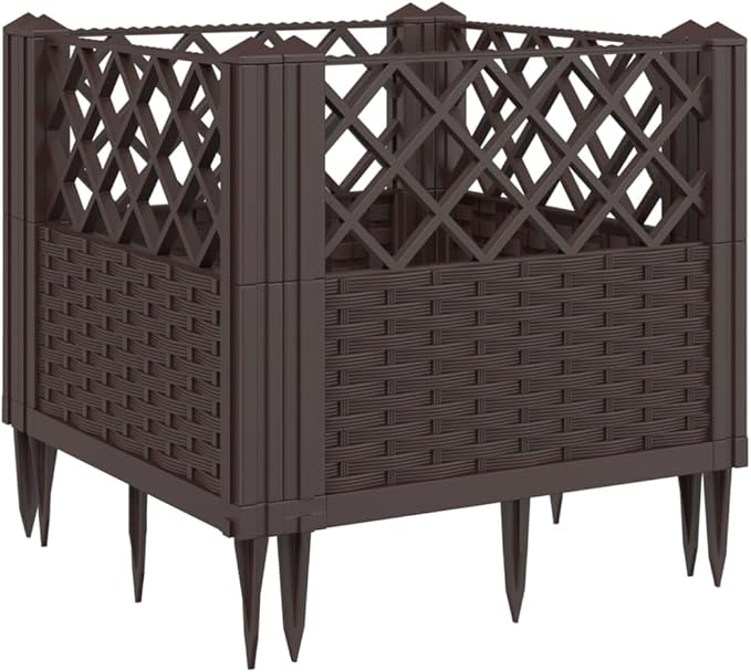 Garden Planter Brown Polypropylene 17.1 in Square Modular Raised Garden Bed for Outdoor Plants Basketweave Texture