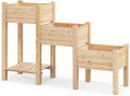 COSTWAY Raised Garden Bed 3-Tier Wooden Elevated Planter Stand with Open Shelf &amp Drainage Holes Outdoor Garden Bed Planting Boxes for Vegetables Fruits Flowers Herbs Natural