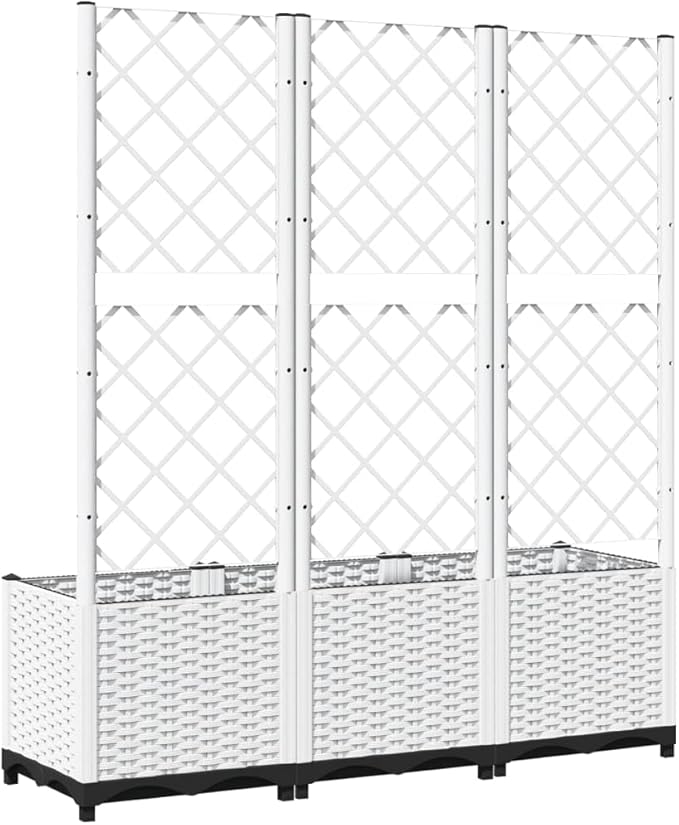 Garden Planter White Polypropylene 47.2 x 15.7 x 53.5 in Raised Garden Bed with Trellis for Outdoor Plants Rectangular