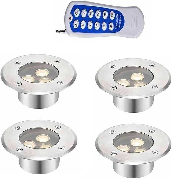 Outdoor Buried Light - Ultra-thinyo Fountain Landscape Lights IP68 Waterproof Round Recessed Spotlight for Garden Pond Decorative LightingRGB+Remote Control AC 12V3W