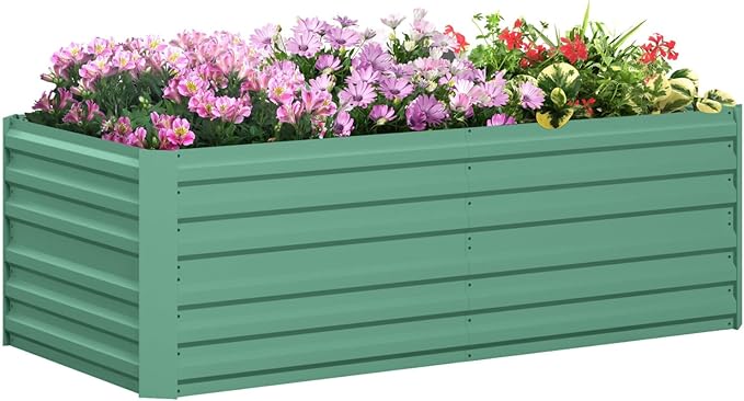Galvanized Raised Garden Bed Large &amp Tall Metal Planter 6' X 3' X 2' for Vegetables Flowers &amp Herbs Light Green