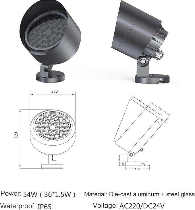 Outdoor LED Spotlight - Landscape Lamp 220V IP65 Waterproof Lawn Projector Floodlight Tree Lighting for Hotel Exterior Wall Contouring Landscaping Projects(A-White Light54W)