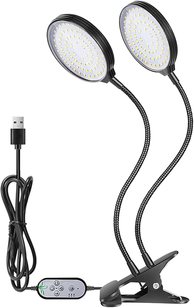 USB Plant Grow Light 234 LEDs Full Sunlight with 5 Adjustable Brightness Levels 3 Heads Black Desktop Clamp Lamp - Timer Controlled 360° Flexible Ideal for Indoor Plants and (2 Heads)