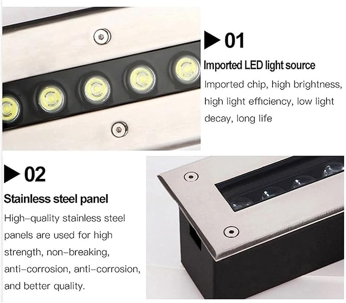 Ground LED Landscape Lights - Rectangle Outdoor Buried Lamp IP65 Waterproof Recessed Downlight AC85-265V Long Strip LED Spot Light for Villas Deck Step Lawn(White Light18W)