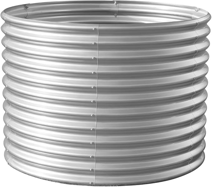 Land Guard 3×3×3ft Galvanized Raised Garden Bed Kit Round Galvanized Planter Raised Garden Boxes Outdoor Large Metal Raised Garden Beds for Vegetables Silver