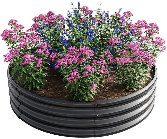 47.24*11.4 Tall Round Raised Garden Bed Galvanized Metal Raised Beds for Vegetables Outdoor Garden Raised Planter Box Backyard Patio Planter Raised Beds for Flowers Herbs Fruits Black