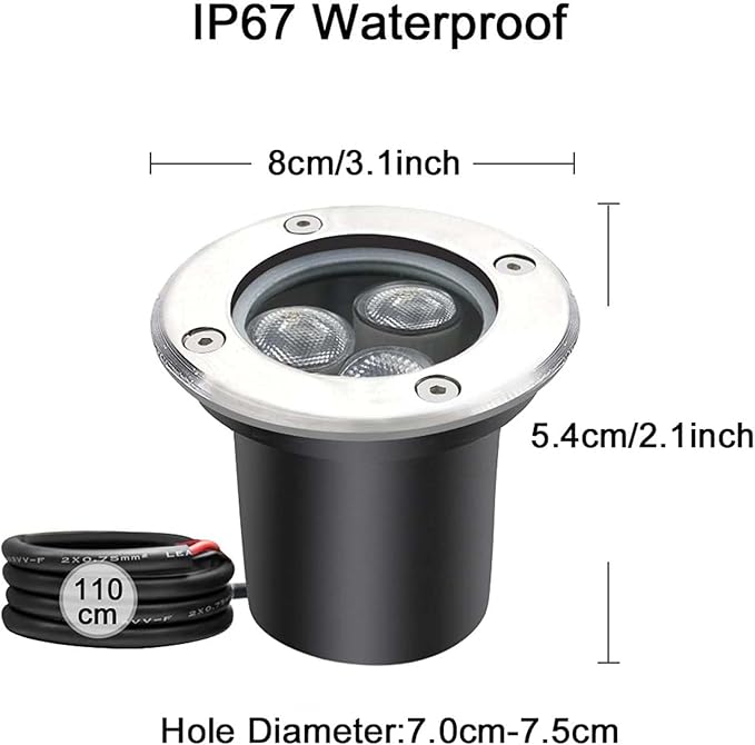 6 Pcs 3W LED Outdoor Spotlights - 12V/24V Ground LED Landscape Lights Waterproof IP67 Outdoor Recessed Spot Light Driveway Deck Step Garden Lights(Yellow3w(24v))