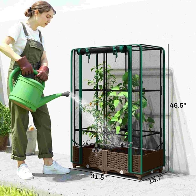 Organic Gardening Raised Bed with Enclosed Plant Cage Grow Healthier Vegetables Without Chemicals - Ventilated Crop Cage Protects Tomatoes Berries &amp Greens from Birds and Insects Naturally (Gree