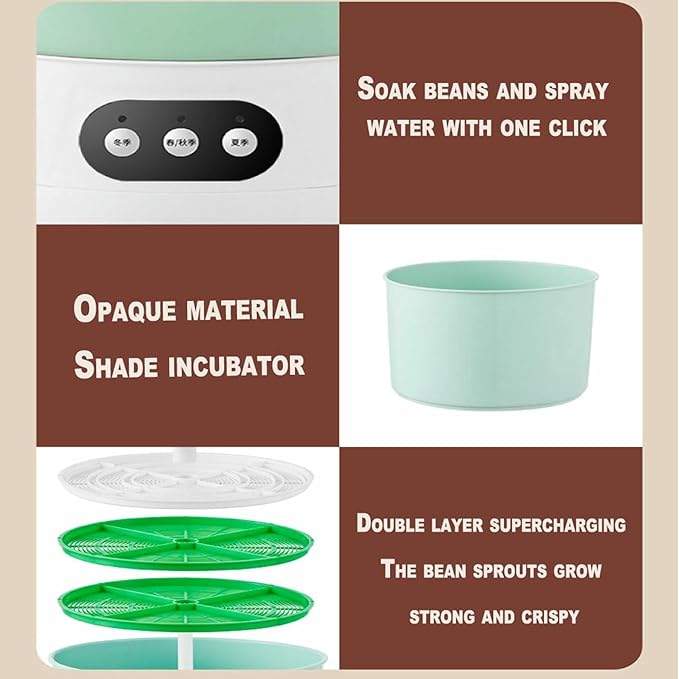 Home Smart Bean Sprout Machine 3 Different Seasons Modes with 4 Layer Large Capacity Soak Beans and Spray Water with One Click Seed Sprouter Kits for