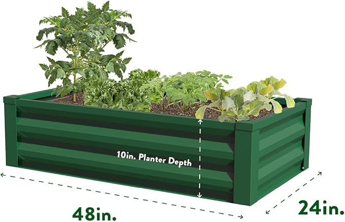 Greenes Fence Forest Green Powder-Coated Metal Raised Garden Bed Planter 24 W x 48 L (3-Pack)