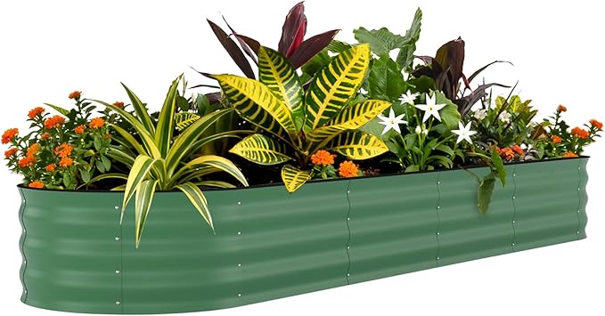Garvee Galvanized Raised Garden Bed Outdoor 8x2x1.5 ft Metal Planter Box for Flowers Vegetables Rust-Resistant Raised Garden Beds for Gardening Easy Assembly Outdoor Garden Box &amp Planters Gree