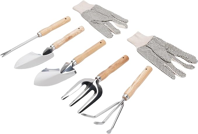Gardening Tools Garden Tool Set with Wooden Handle Rust Proof Gardening Set Spade and Rake for Outdoor Planting Weeding Ideal Gifts for Women Gardeners