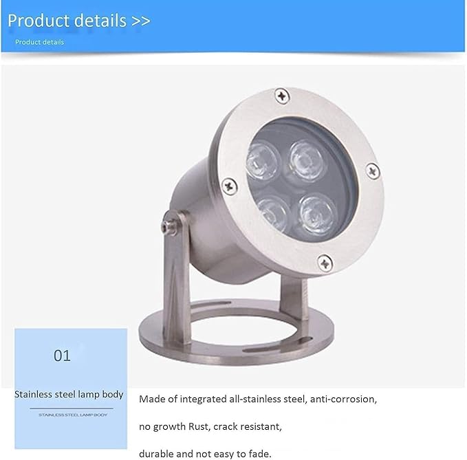 LED Beam Spotlight - IP68 Waterproof Stainless Steel LED Landscape Lighting Fixture 12/24V Underwater Pond Brightening Light Panel Spotlight for Garden SquareWarm Light 3W(12V)