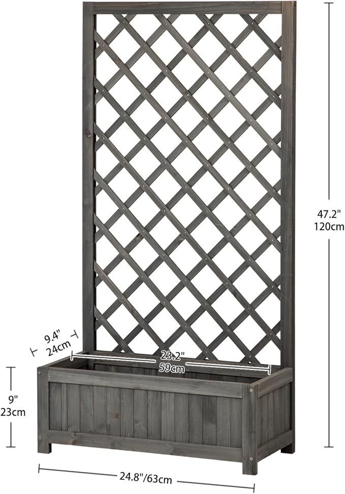 Wooden Raised Garden Bed with Trellis 47 Outdoor Planter Box for Climbing Plants Vertical Modern Gray Garden Planter for Vegetables Flowers &amp Vines Lattice Plant Support for Patio Yard Balcon