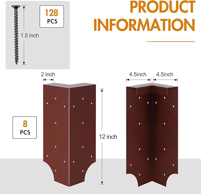 Therwen 8 Set Raised Garden Bed Corner Brackets with 128 Screws Fit Lumber up to 2 Inch x 12 Inch Metal Planter Box Rust Resistant Raised Bed Brackets for Vegetable Garden(Copper)