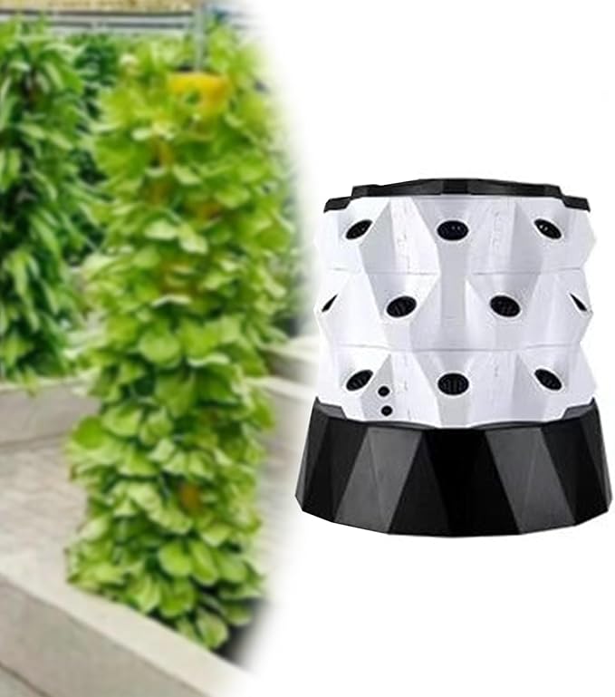 Hydroponic Tower Starter Kit Aeroponic Tower Hydroponics Tower Growing System Kit Vertical Farming Tower with Water Pump for Indoor Outdoor Use(54cm/21in)