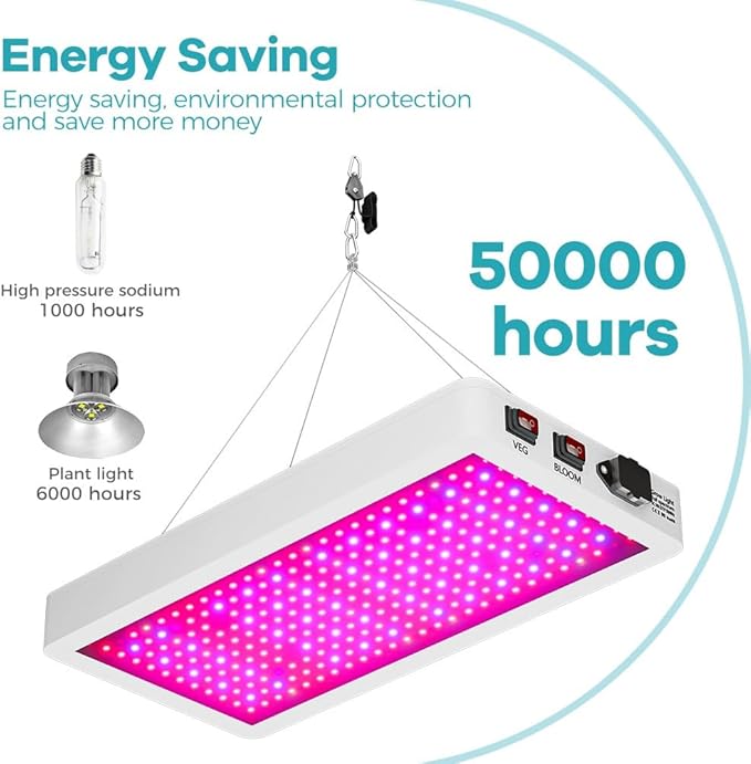500W LED Grow Light Red Blue Full Spectrum Plant Lamps 312leds Fill Lights Veg/Bloom Modes Dimmable Sunlight Greenhouse Hydroponics 100-277V Indoor UV IR Seeds Cultivation Lighting with Hook US Plug