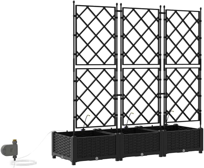 3 Pcs Black Steel Garden Planter Box Set 47.2 x 15.7 x 49.6 in Modern Raised Outdoor Planter with Irrigation for Patio Balcony Yard