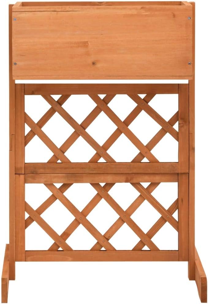 Wooden Garden Planter with Trellis Lattice Panels Freestanding Acacia Wood Plant Raised Bed Raised Bed for Outdoor Climbing Planting Yard Patio Decoration Orange 17.7x11.8x29.1