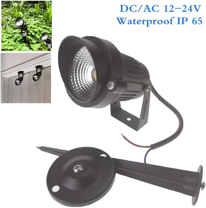 QUANS 6 Pack 5W Cool White 12V 24V DC AC Low Voltage Outdoor Landscape Spotlight LED Light Wall Mount Fixture Waterproof Stake Spike Stand for Pathway Lawn Garden Yard Tree Lighting 12V 24V No Plug