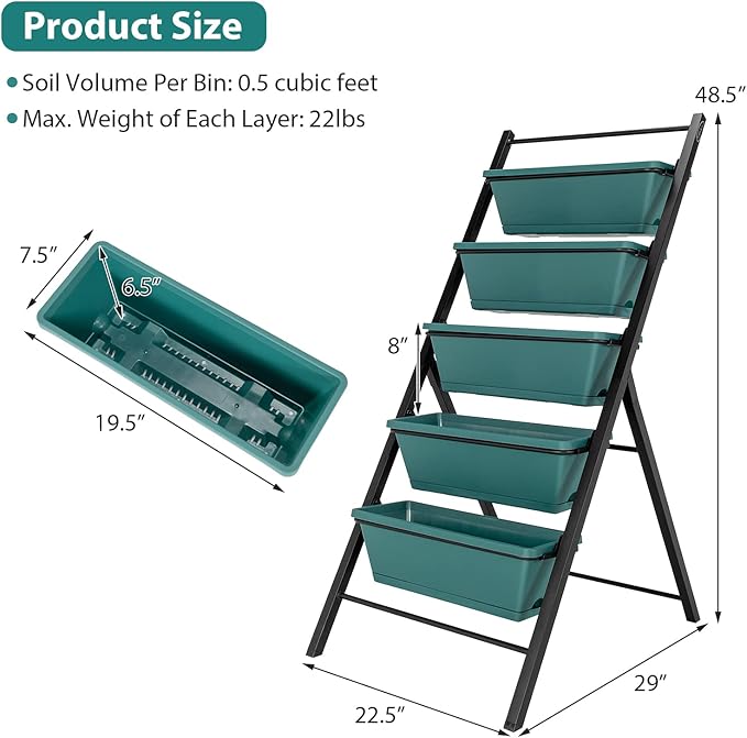 Giantex Set of 2 Vertical Planter Raised Bed Elevated Garden Beds with Water Drainage Hole Freestanding 5 Container Boxes for Herb Vegetables Flowers Growing Outdoor Indoor Patio Balcony
