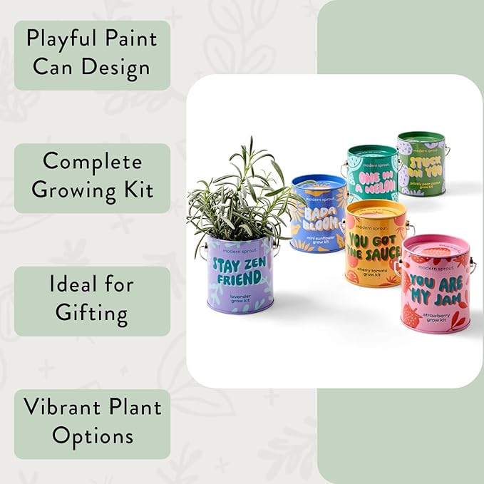 Modern Sprout Complimentary Color Grow Kits (Pack of 6) - Seed Starter Kit - Includes Strawberry Sunflower Cactus Tomato Melon &amp Lavender Seeds - Gardening Gifts that Grows with Love