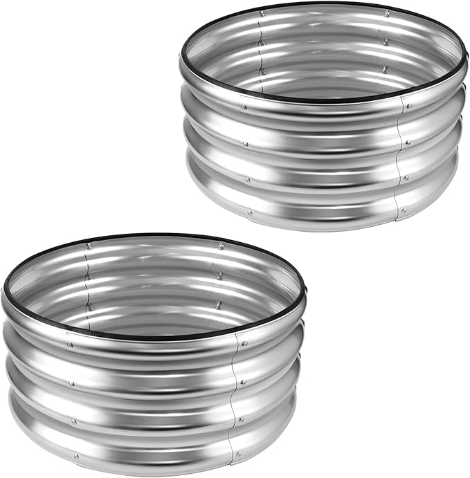 JERIA Raised Garden BedGalvanized Raised 2 PCS 2×2×1ft Planter Boxes Outdoor with Easy Assembly Round Garden Bed for Vegetables Fruits Flowers