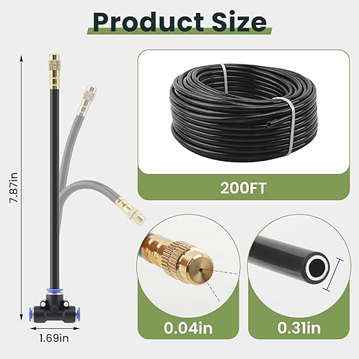 Automatic Drip Irrigation Kits - Garden Watering System with 360° Bendable Spray Adjustable Copper Atomizing Nozzles for Yard Lawn Raised Bed Greenhouse Potted Plants (40 Nozzles 200FT Hose)