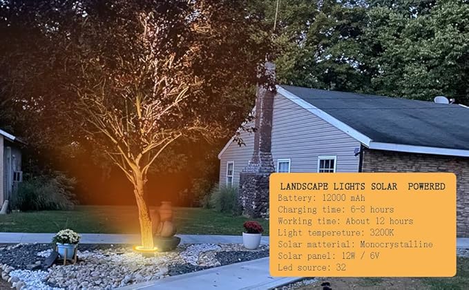 Solar Palm Tree Lights Outdoor 12000 mAh &amp 32 LEDs Warm Light Outdoor Uplight Landscape Spotlights Solar Powered Waterproof led Floodlights for Large Tree Yard Landscape Garden